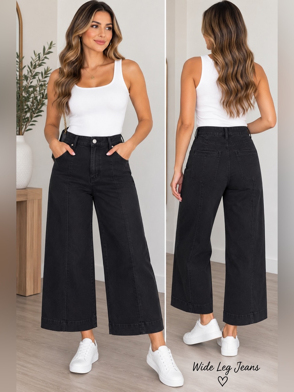 Zenana Wide Leg Crop Jeans- Black